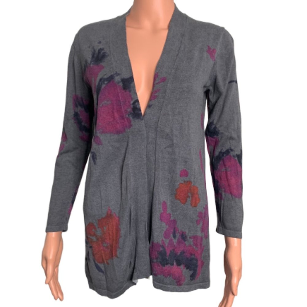 J. Jill XS Petite Gray Floral Cardigan Sweater